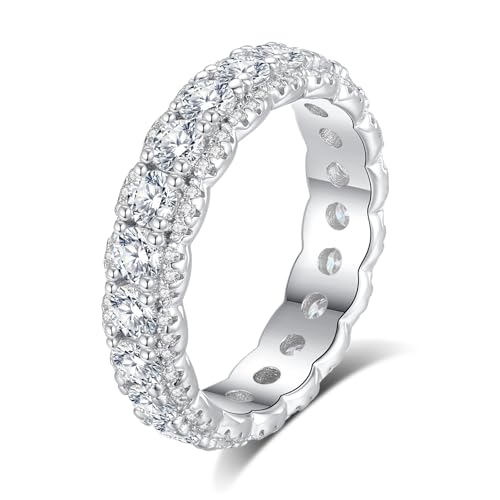 Moissanite Eternity Ring for Women Round Cut D Color VVS1 Moissanite Wedding Band, S925 Sterling Silver 18K White Gold Plated Promise Engagement Rings for Women