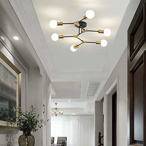 Quoobe Modern Mid Centur 6 Light Semi Flush Mount Ceiling Lighting Fixture For Living Room Bedroom Dining Room Hallway Kitchen Office,Minimalist Gold And Black Sputnik Chandelier #TOP6