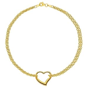 Jewelry Affairs 10K Yellow Gold Double Strand With Heart Anklet, 10″