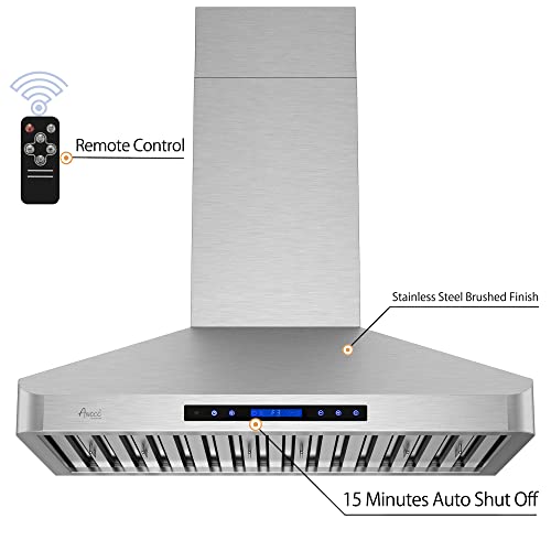 Awoco 30” Wall Mount 48-1/2"H Stainless Steel Range Hood 4 Speeds, 6” Round Top Vent 900Cfm 2 Led Lights & Remote Control (Rh-Wt-30) #TOP1