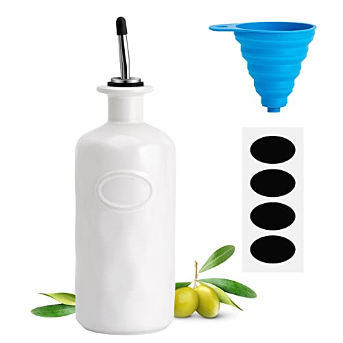 ACEWARMS Ceramics Olive Oil Dispenser Bottle, 600ml Large Capacity, Light-Proof Opaque Storage Bottles are to Reducing Oxidation (White)