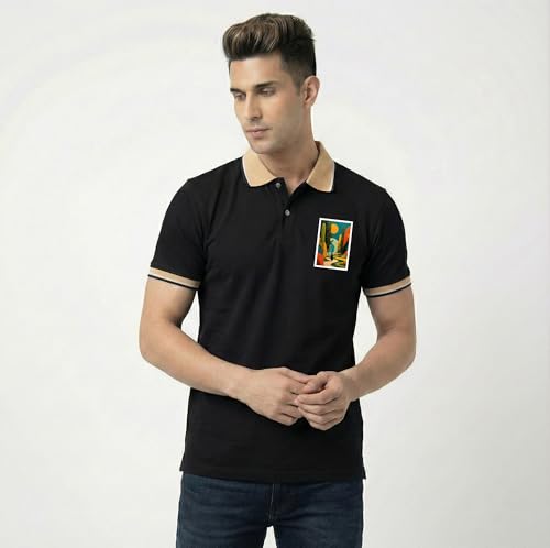Image of Men's Regular Fit Solid Half Sleeve Casual Tipping Collar Polo T-Shirt