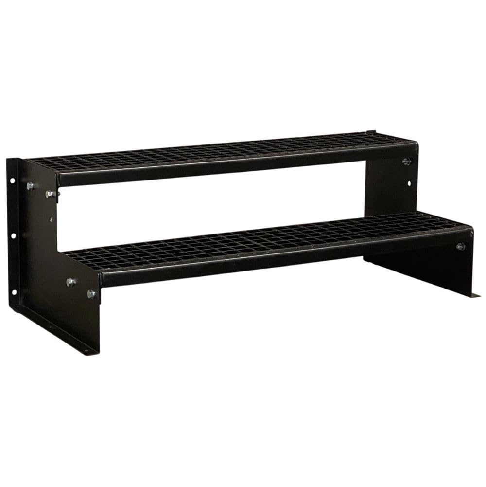SRM Design 2 Stufen Standtreppe Wangentreppe Gitterrosttreppe Außentreppe Industrietreppe Modell 2 komplett schwarz 18 cm Stufenhöhe 80 cm Breite 36 cm Höhe ohne Geländer