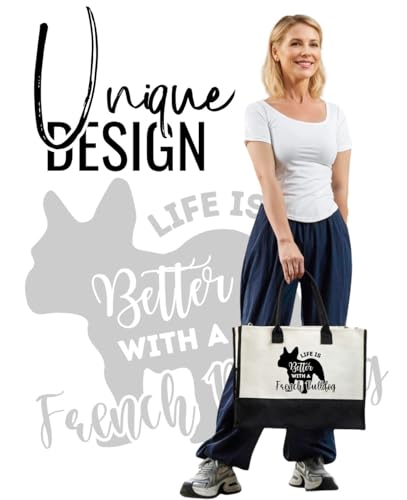 Image of InnoBeta French Bulldog Gifts for Women, French Bulldog Lover Mom Canvas Tote Bag Stuff