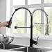 DJS Kitchen Faucets with Pull Down Sprayer Matte Black - Dual Mode Setting Single Handle 1 or 3 Holes Commercial Black Kitchen Sink Faucet with Deck Plate for Farmhouse RV Vessel Basin