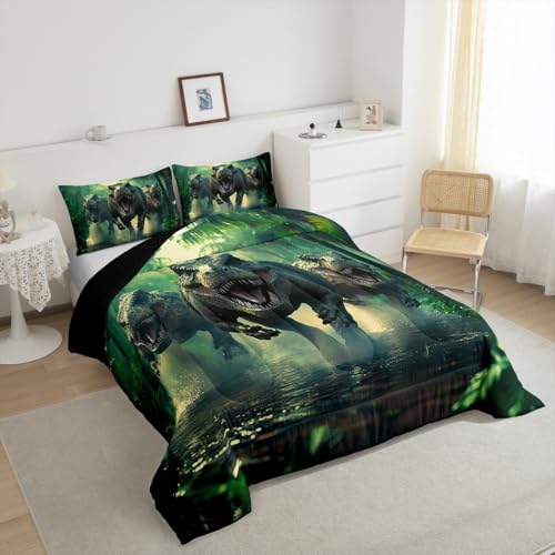 Image of Feelyou Dino Dinosaur Comforter Set Queen Size Kids Boys Bedding