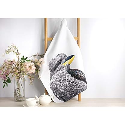Maxwell & Williams Marini Ferlazzo Birds Bedrucktes Geschirrtuch mit Indischem Pfau-Design, 100% Baumwolle, Schwarz/Weiß, 50 x 70 cm, Waschmaschinenfähig – Bild 4