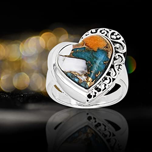 Cocktail Engagement Bridal Ring For Women Sterling Silver Heart Lab Created Sliver Retro Ring Sizes 6 7 8 9 10 Girls Aesthetic Wedding Band Ring- Men (Silver, 9) #TOP6