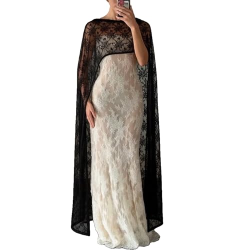 Women Lace Shawl Cape Mesh Sheer Poncho Top Capelets for Evening Dress Shawl Wraps Cover Up Wedding Party
