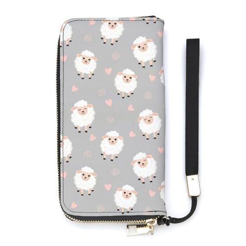 MUMEHAZ Ladies Travel Purse Leather Credit Card Holder Large Capacity Zip Wallet with Wristlet for Women (Cute Sheep)