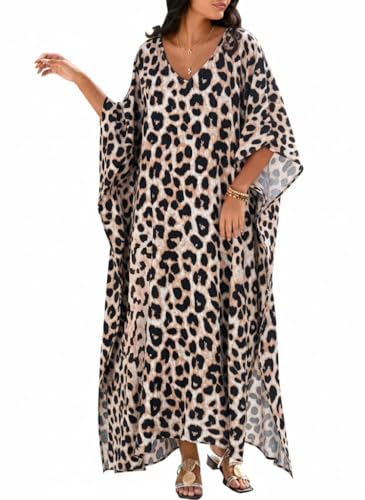 Image of Moss Rose Kaftan Dresses for Women V Neck Summer Swimsuit Cover up Caftan Maxi Beach Dresses