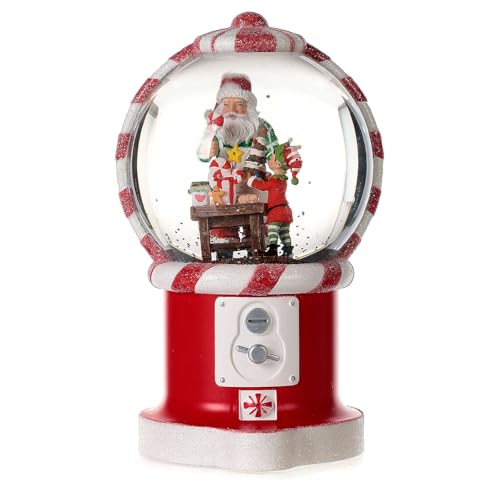 Babbo Natale sfera con elfo e regali luci 20 cm