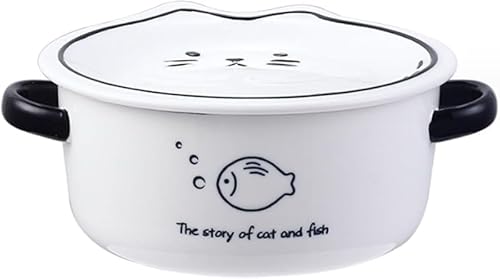 KryZaro猫柄セラミックラーメン鉢 蓋付き大容量 900ml どんぶり・茶碗・碗多用途 和食器 即席めん丼・スープ最適 食洗い器/電子レンジ対応 可愛いデザインプレゼント用?