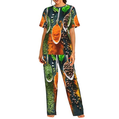 Pyjama à manches courtes femme léger confortable ensemble nuit imprimé