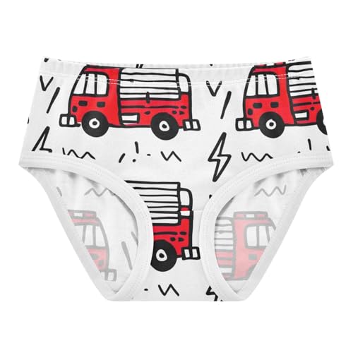 Toddler Briefs, Cartoon Fire Trucks Cotton Underwear Girls, 2T–8 Years