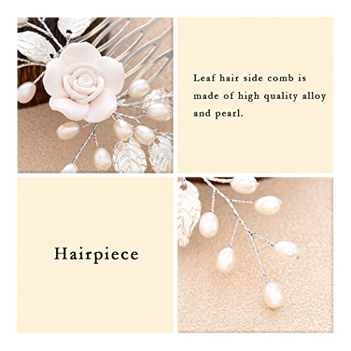 Gorais Flower Bride Wedding Hair Comb Pearl Bridal Hair Pieces Leaf Hair Accessories For Women And Girls (A-Silver) #TOP2