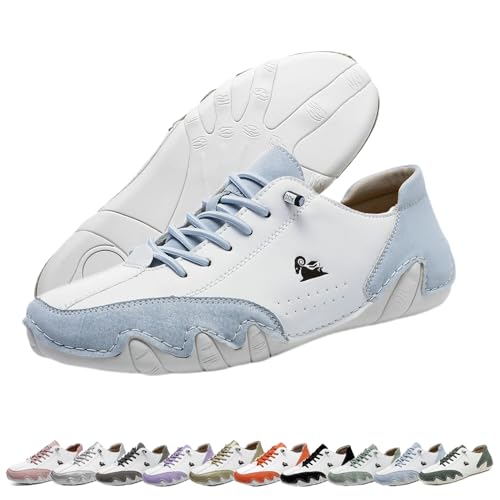 Italian Handmade Low Beck Shoes for Men Women, Non-Slip Breathable Retro Color Blocked Fashion Sneakers Outdoor Lightweight Slip on Barefoot Casual Shoes for Hiking &Driving (Color : White+light blue