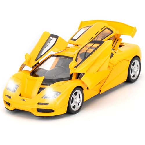 LOVEPOSELY 1/32 Car Model Compatible for Collectible McLaren F1 Supercar Diecast Toy Car, Zinc Alloy Pull Back Vehicles Toy with Sound and Light for Adult Boys Girls 3 4 5 6 7 8 Yellow