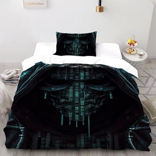 Housse de couette fermeture éclair 135x200 microfibre 3D code hacker respirante