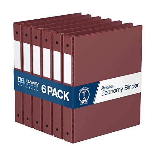 Premium Economy 1-Inch Binder, 3-Ring Binder For School, Office, Or Home, Colored Binder Notebook, Pack Of 6, Round Ring, Burgundy #TOP10
