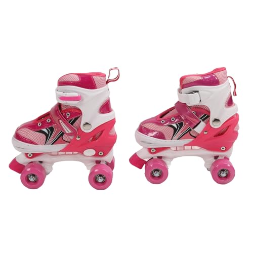 Kids Roller Skates PVC Mesh Four Wheel Roller Skates Stable Support Soft Interior Lining for Boys Girls (Pink)