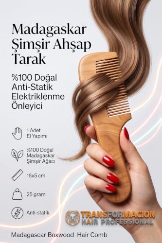16 cm Anti-Statik Elektriklenme Önleyici El Yapımı Saç Derisi Masaj Tarağı Kepek Karşıtı Organik Saç Açma Tarağı 722265, %100 Doğal Madagaskar Şimşir Ahşap Tarak
