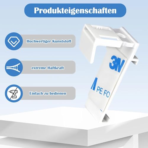 4 Set Klemmhalter für Klemmfix Rollo, Doppelrollo, ohne Bohren zum Klemmen und Kleben, Duo-Rollo, für PVC, Holz-Fenster, Türflügel, Weiß