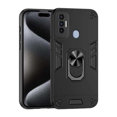 Jiajihua Compatible with Tecno Spark 7 Pro Case,Compatible with Tecno Spark 7 Pro Car Mount Magnetic Stand [Hard PC+TPU] 2 in 1 Black