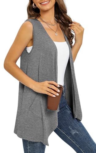 Women's Lightweight Cardigan Casual Soft Long Sleeve Floral Knit Cardigans with Pockets High Low Hem Draped Duster2