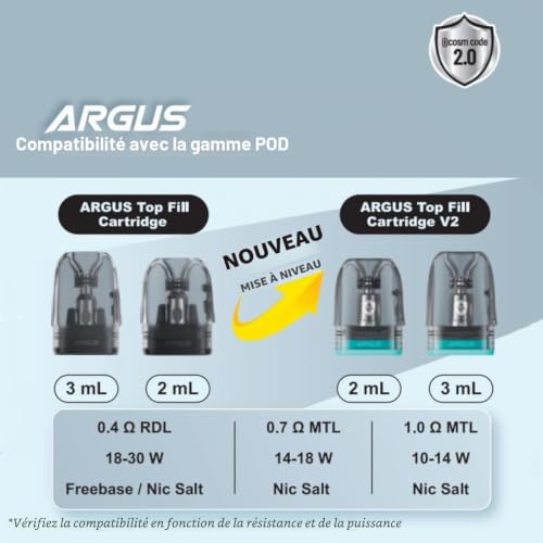 For VOOPOO Argus Top Fill Cartridge V2 0.7ohm 3ml 3pcs No Nicotine – vue 6