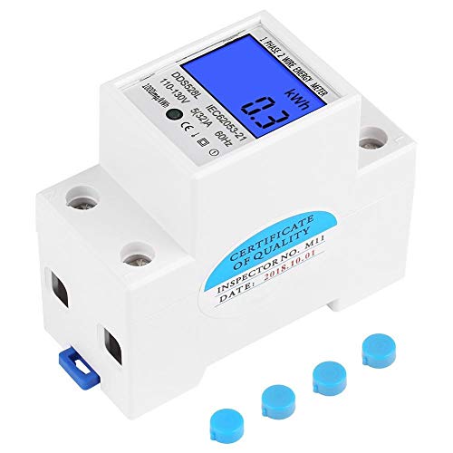 Maxmartt Energy Meter, 5-32A 110-130V 60Hz LCD Backlight Single Phase Energy KWh Meter DIN Rail Assembly