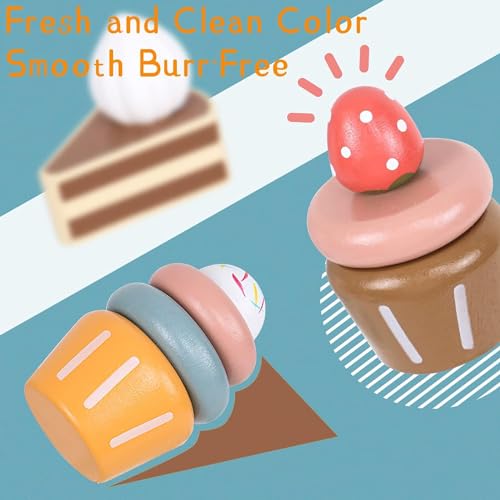 Image of BLiSS HUES Wooden Cupcake Stand- 8 Pcs Toddler Tea Set & Food Pretend Play Accessories- Kitchen Playset for Kids