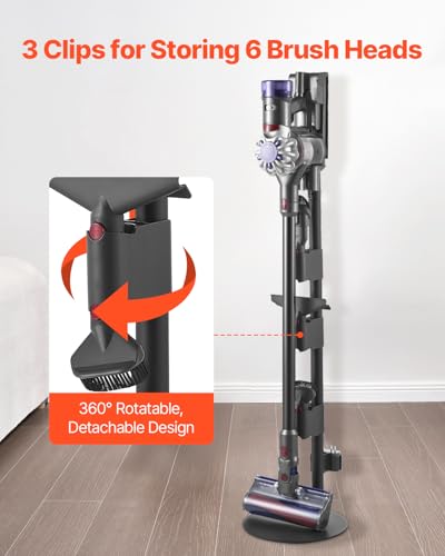 Image of VEVOR Vacuum Stand, Compatible With Dyson V7 V8 V10 V11 V12 V15 Series Upright Vacuum Cleaners & Accessories, Stable Vacuum Stand Holder with 4 Anti-slip Pads and 3 Clips for Storing 6 Brush Heads