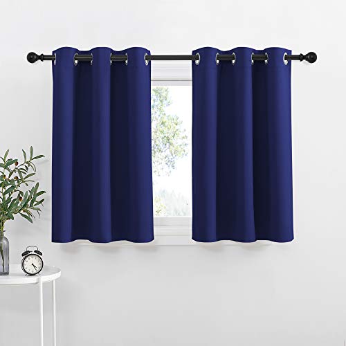 NICETOWN Royal Blue Blackout Kitchen Curtains - Energy Smart Blackout Grommet Curtain Panels for Bathroom/Loft Window/Living Room (42W by 36L 1.2 inch