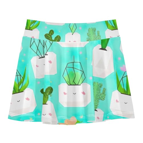 Joisal Cute Cacti Succulents White Geometric Pots Tennis Skirts Toddler Uniform Girls' Shorts Athletic Skorts Flowy Skirt 4t2