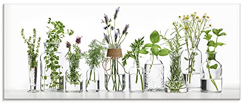 ARTland Wanddeko Glasbilder Wandbild Glas Bild einteilig 125x50 cm Querformat Pflanzen- & Blumenbilder Kräuterbilder Fotografie Grün Öle mit Kräutern H9KE
