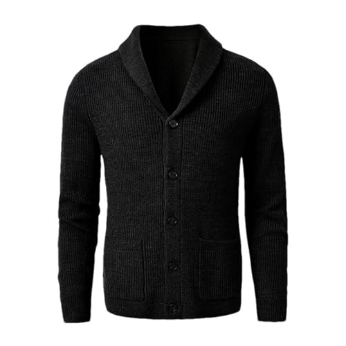 Men's Shawl Collar Cardigan Sweater Slim Fit Knit Button Up Merino Wool Sweater