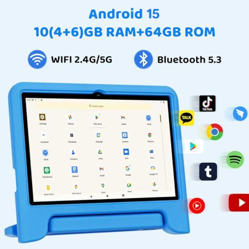 Image of 2024 Upgraded Kids Tablet, Octa-core, 10 Inch Android 14 Tablet for Kids with Case, 6000mAh Battery with Kids Room, Parental Control, Dual Wi-Fi 6, App