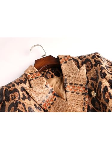 Leopard Printed Vintage Blazers Women Notched Collar Fashion Long Sleeve Slimming Double Breasted Coat Female Jacket3