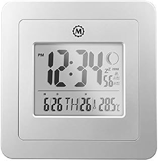 Marathon Moon Phase Wall Clock | Digital Wall Clock with Temperature Display | Large Display Clock with Built-in Table Top Stand | Triple Alarms