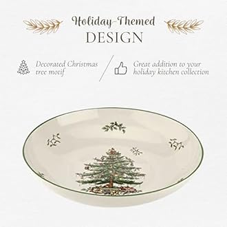 Spode Christmas Tree Pasta Bowl - Large 13-Inch Serving Bowl, Dishwasher, Microwave & Freezer Safe, Fine Porcelain, Holiday Tableware, Festive Dinnerware & Kitchenware, Green/Beige