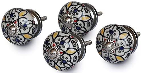 Abhandicrafts - Set Of 4 Hand-Painted Ceramic Round Knobs Multi Color Knobs Floral Ceramic Pulls Door Knobs Dresser Handles #TOP5