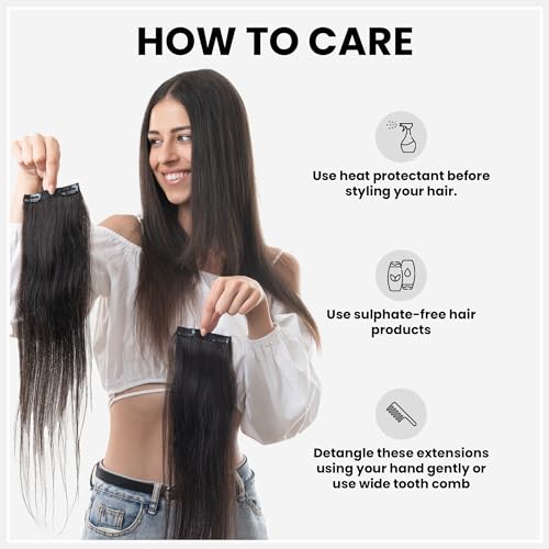 Image of HairOriginals 100% Human Hair Extension for Women | Clip-In Side Patch Pair for Instant Volume and Length, Pack of 2 - Natural Black, 20 Inches