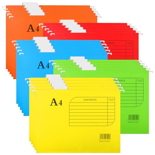 JMIATRY 25 Stk Hängemappen a4, Hängemappen a4 Pappe, Hängemappen A4 Bunt für Schublade, Büro, Schule, Haus (5 Farben)