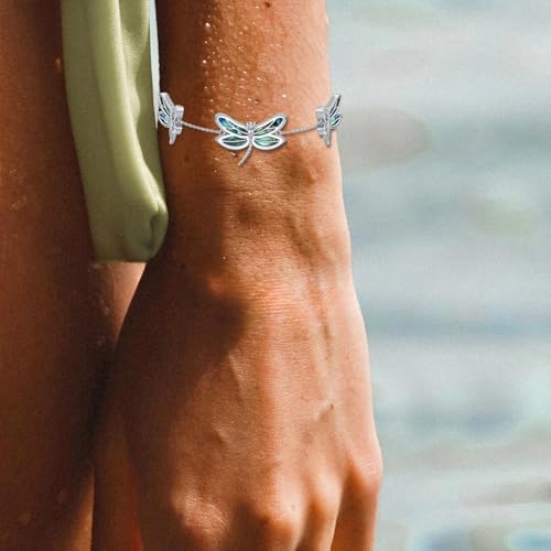 Dragonfly Abalone Bracelet 925 Sterling Silver, Adjustable Bohemian Bracelets, Genuine Abalone Shell Jewelry Birthday Gift for Her2