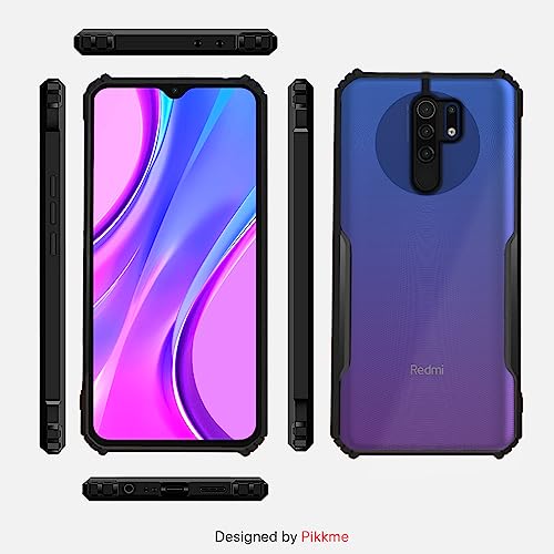 Image of Outlouders Back Cover for Redmi 9 Prime /Poco M2 | Ultra Hybrid Transparent | Full Camera Protection | Raised Edge | Crystal Clear Bumper Case(Black)