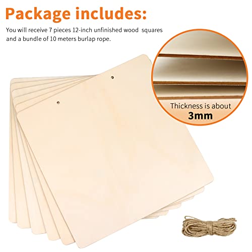 FSWCCK 7 Pieces 12 Inch Blank Wood Squares for Crafts, Unfinished Wood Squares Wooden Cutouts for DIY Crafts, Door Hanger, Sign, Wood Burning, Painting, Halloween, Christmas Home Decorations - Thumbnail 4