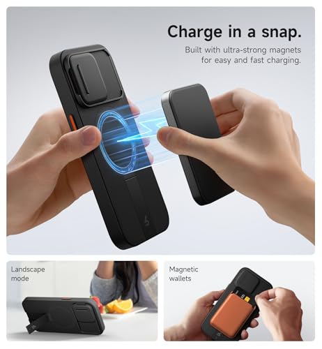 SURITCH for iPhone 15 Pro Case with Magnetic Camera Slide Cover and Adjustable Kickstand, Compatible with MagSafe, Shockproof Bumper Case Slim Protective Cover 6.1 Inch, Black by SURITCH - Used condition - Image 3