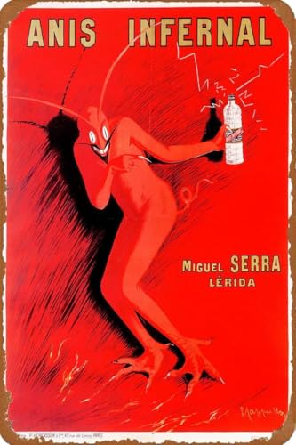 JIUFOTK Letrero de hojalata de metal de la década de 1900, Anís, Diablo infernal, vino, licores franceses, impresión artística vintage, letreros de metal, arte mural. 6 x 8 pulgadas