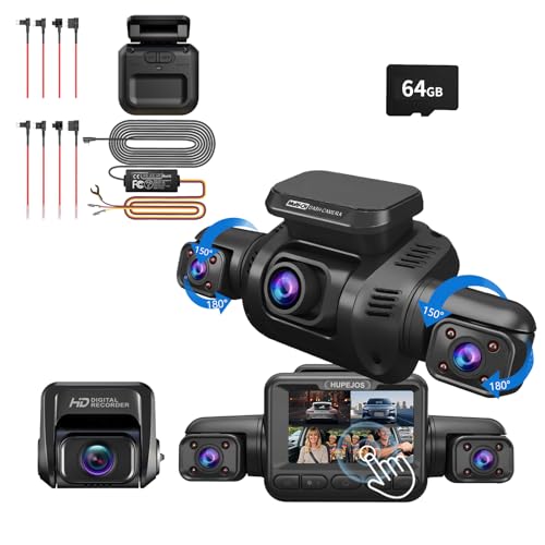 HUPEJOS AI 4K Dash Cam Front and Rear Recording with Driver Monitoring System, STARVIS 2, 360° View 4 Channel Dashcam with 360° Radar Hardwire Kit for 24/7 Parking Mode